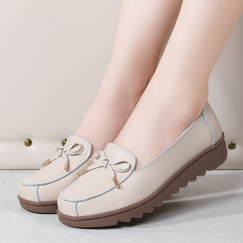 Alfonsina Slip-on Platform Loafer Skor I Läder För Kvinnor - Beige