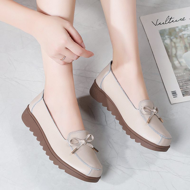 Alfonsina Slip-on Platform Loafer Skor I Läder För Kvinnor - Beige