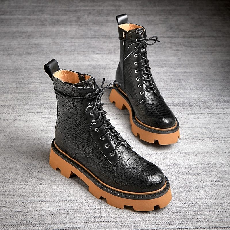 Almeda Dam Höst Vinter Läder Ankel Svarta Boots - Black No Fur