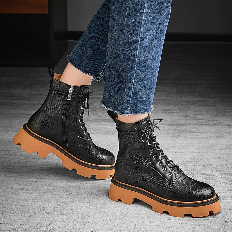 Almeda Dam Höst Vinter Läder Ankel Svarta Boots - Black No Fur