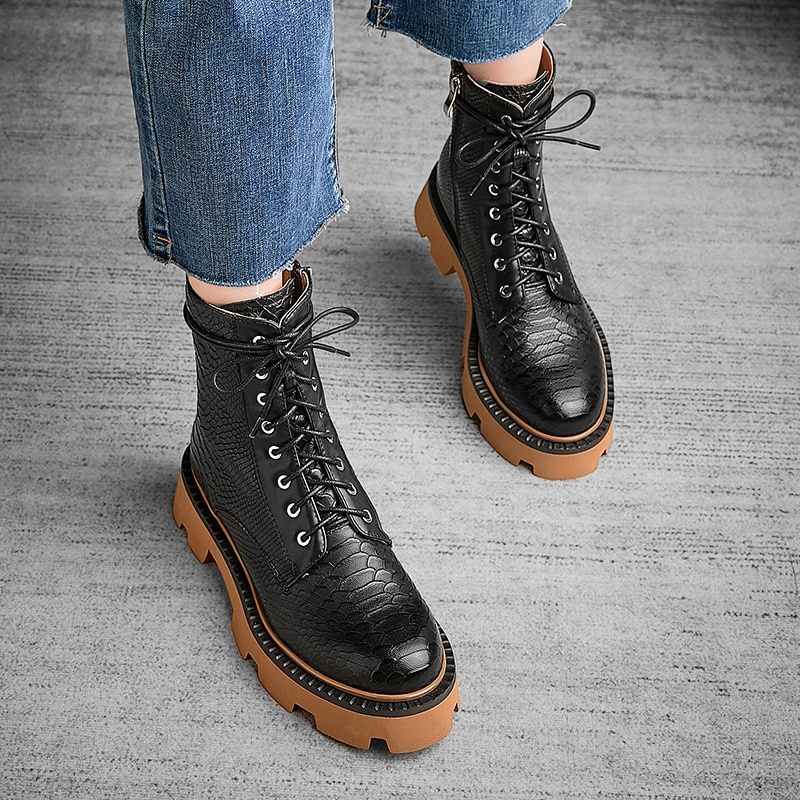 Almeda Dam Höst Vinter Läder Ankel Svarta Boots - Black No Fur