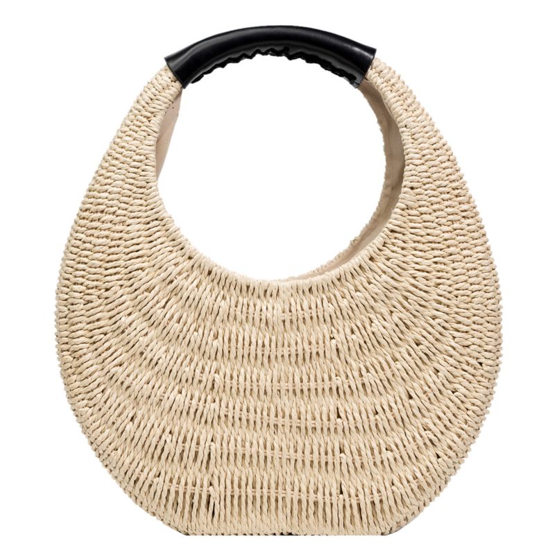 Almeja Halmhandväska För Kvinnor Med Runt Handtag - Beige