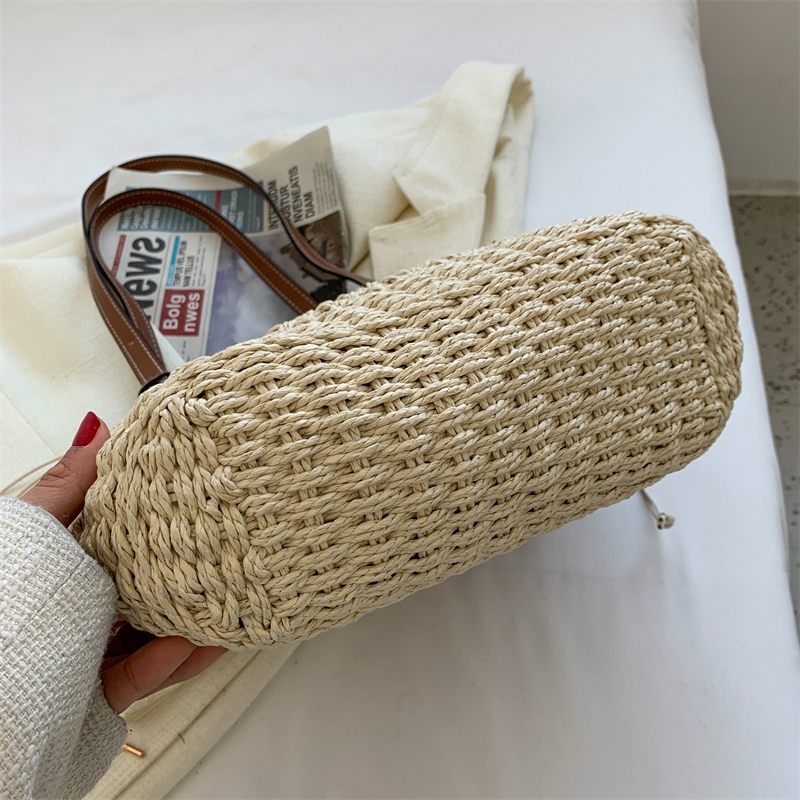 Amaya Handväska Med Stor Stråstrandhink För Kvinnor - Beige