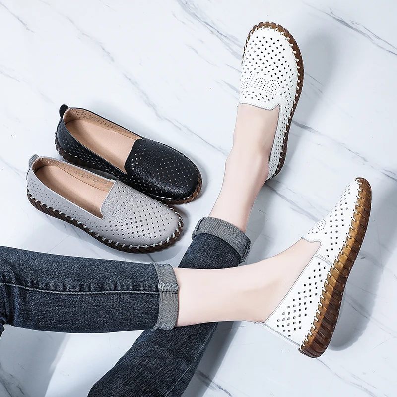 Amelia Flat Loafers Som Andas För Kvinnor - Beige Hollow