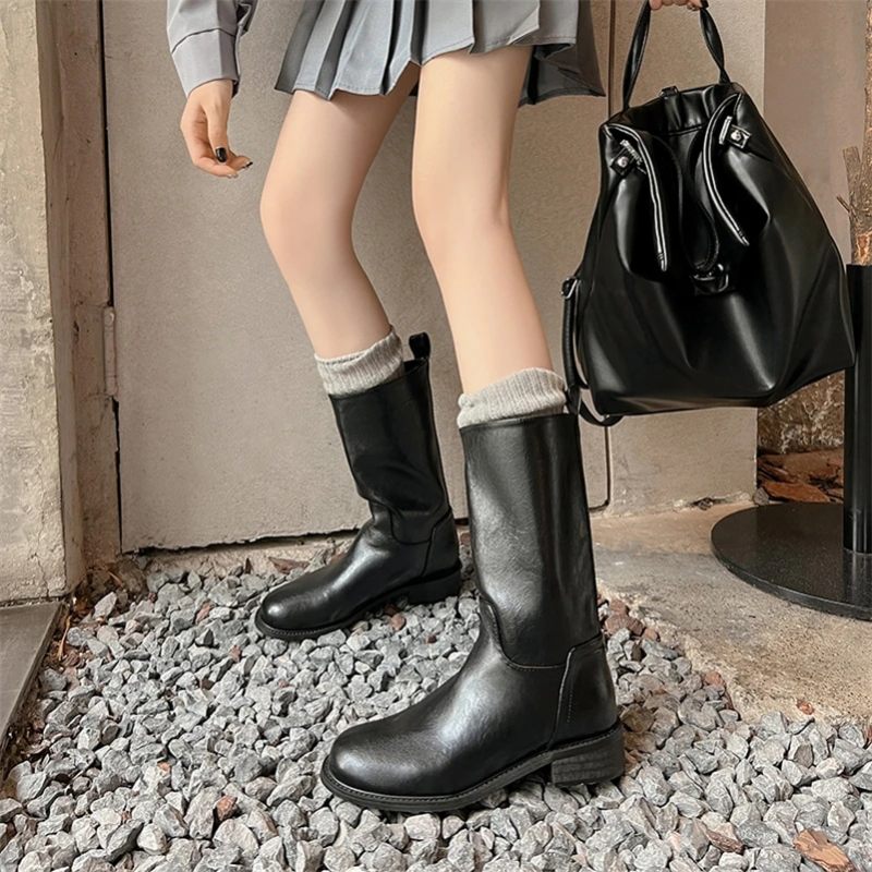 Amelia Kvinnors Mid Calf Boots - Svart utan päls