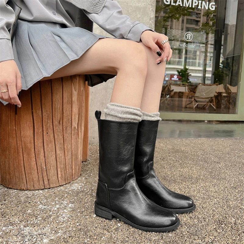 Amelia Kvinnors Mid Calf Boots - Svart utan päls