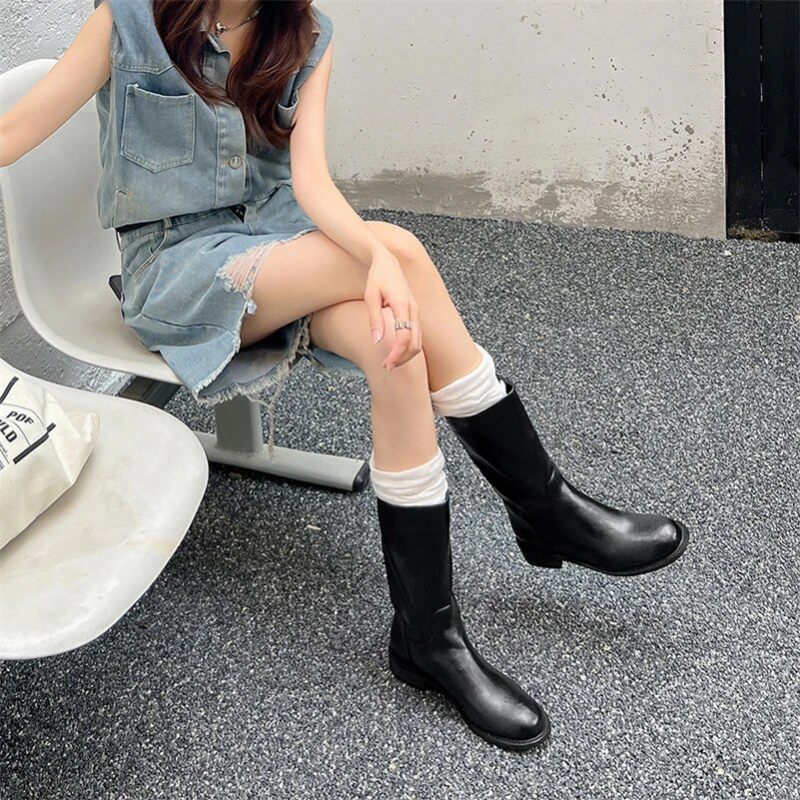 Amelia Kvinnors Mid Calf Boots - Svart utan päls