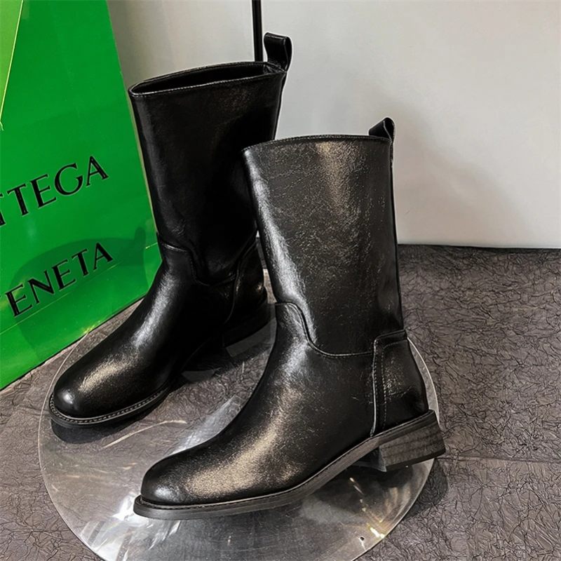 Amelia Kvinnors Mid Calf Boots - Svart utan päls