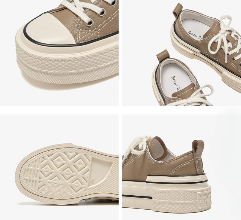 Amelia Läder Sneakers I Plattform För Kvinnor - Khaki