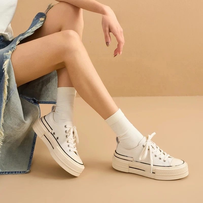 Amelia Läder Sneakers I Plattform För Kvinnor - Khaki