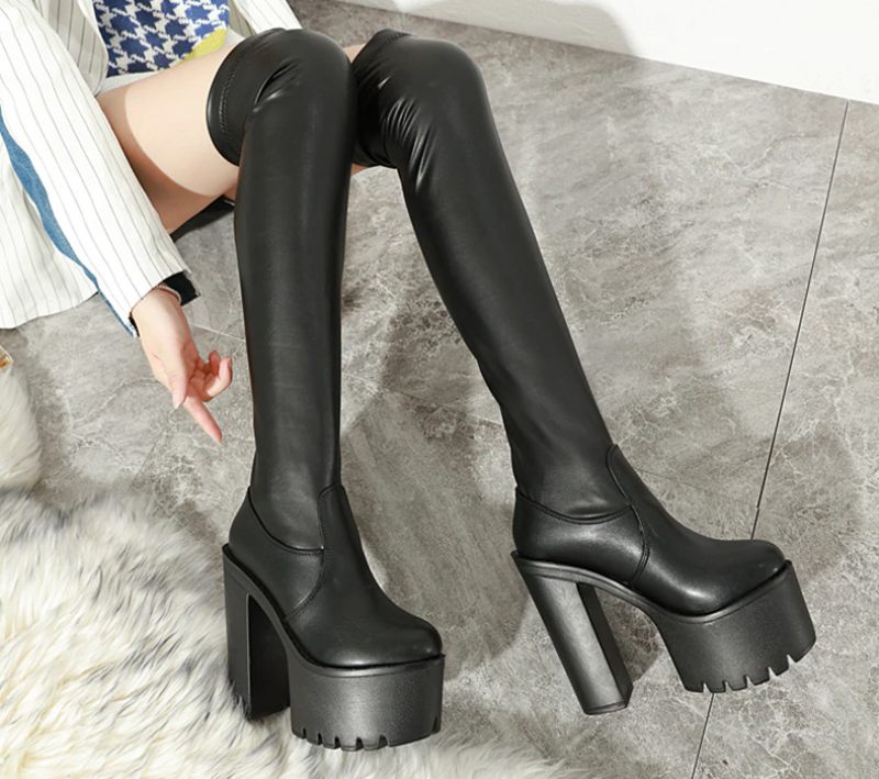 Amonet Dam Over The Knee Boots - Svart mocka
