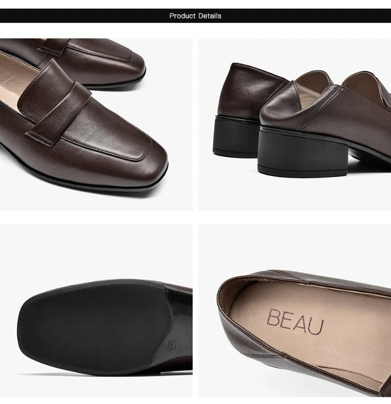Armenia Kvinnors Square Toe Flat Loaferskor - Kaffe
