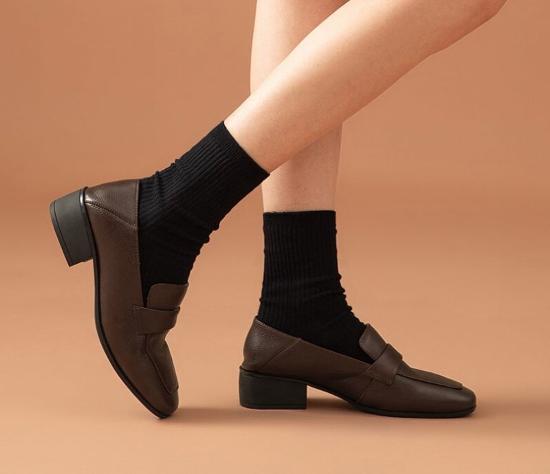 Armenia Kvinnors Square Toe Flat Loaferskor - Kaffe