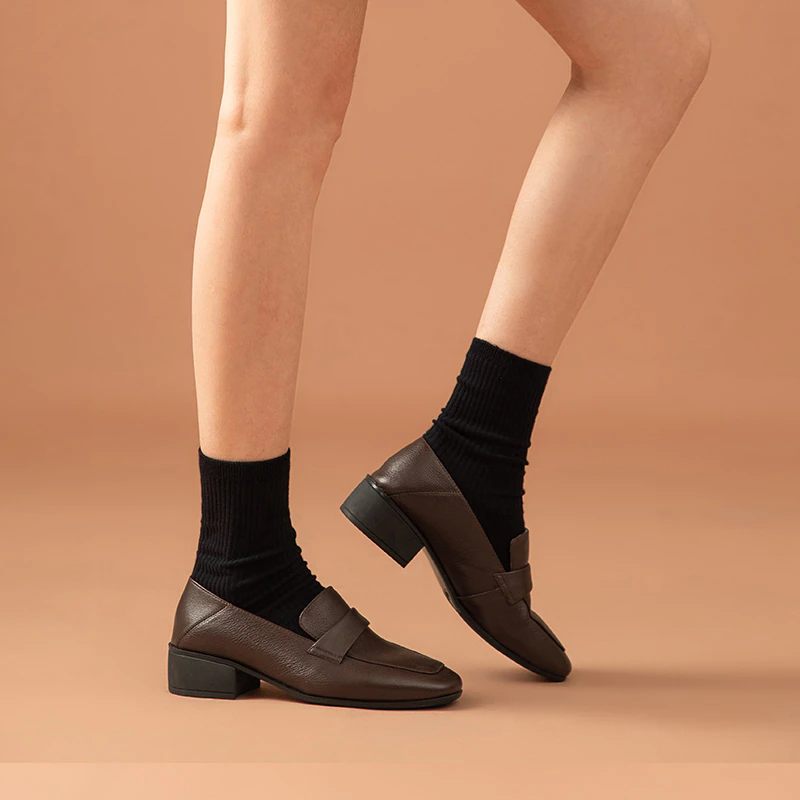 Armenia Kvinnors Square Toe Flat Loaferskor - Kaffe