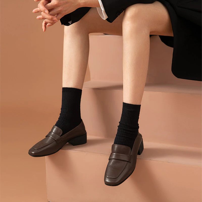 Armenia Kvinnors Square Toe Flat Loaferskor - Kaffe