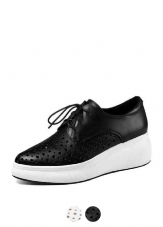 Asiloe Damer Casual Läder Platform Svarta Skor