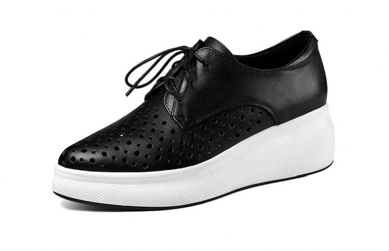 Asiloe Damer Casual Läder Platform Svarta Skor - Vit