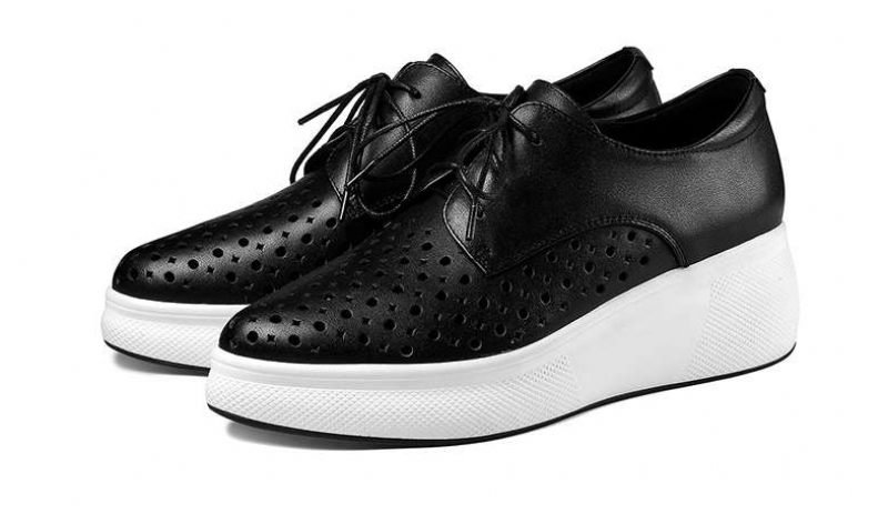 Asiloe Damer Casual Läder Platform Svarta Skor - Vit