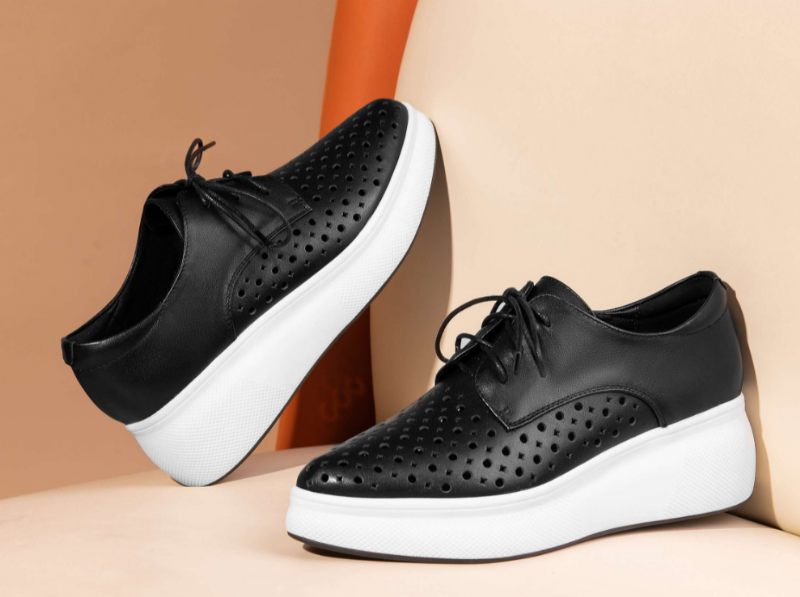 Asiloe Damer Casual Läder Platform Svarta Skor - Vit