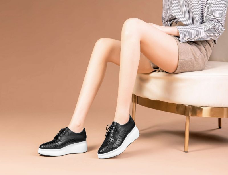 Asiloe Damer Casual Läder Platform Svarta Skor - Vit