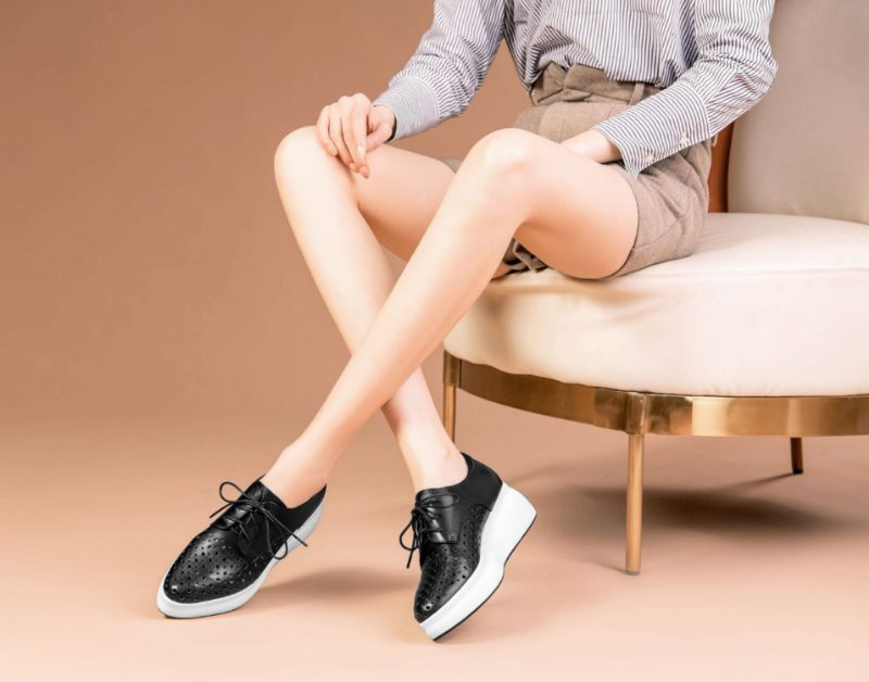 Asiloe Damer Casual Läder Platform Svarta Skor - Vit