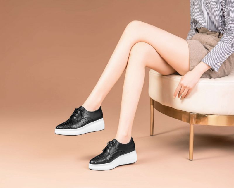 Asiloe Damer Casual Läder Platform Svarta Skor - Vit