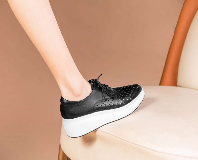 Asiloe Damer Casual Läder Platform Svarta Skor - Vit