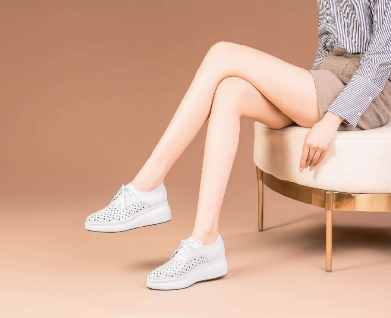 Asiloe Damer Casual Läder Platform Svarta Skor - Vit