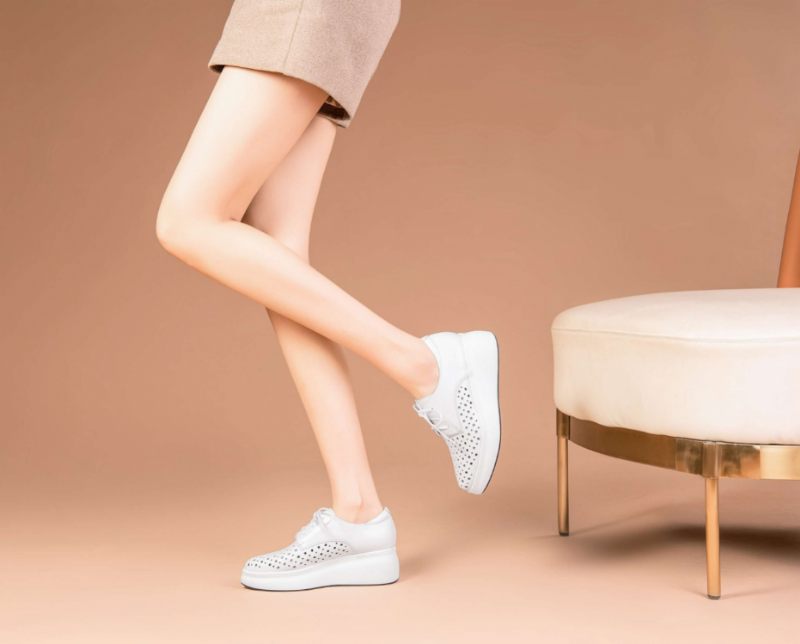 Asiloe Damer Casual Läder Platform Svarta Skor - Vit