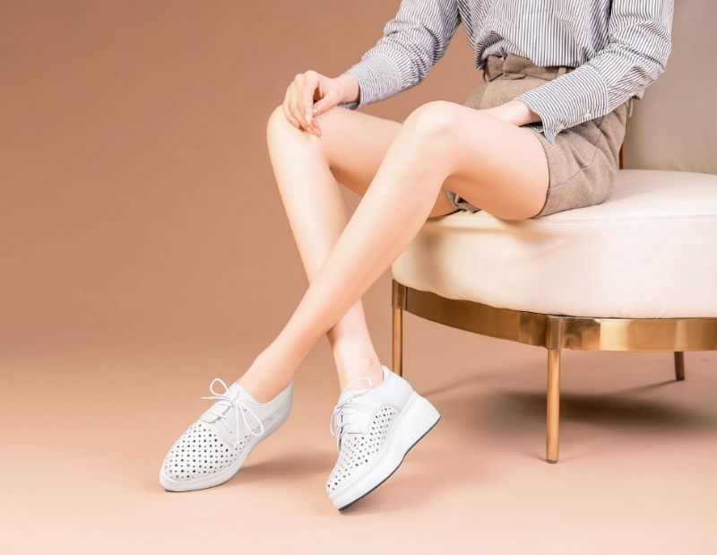 Asiloe Damer Casual Läder Platform Svarta Skor - Vit