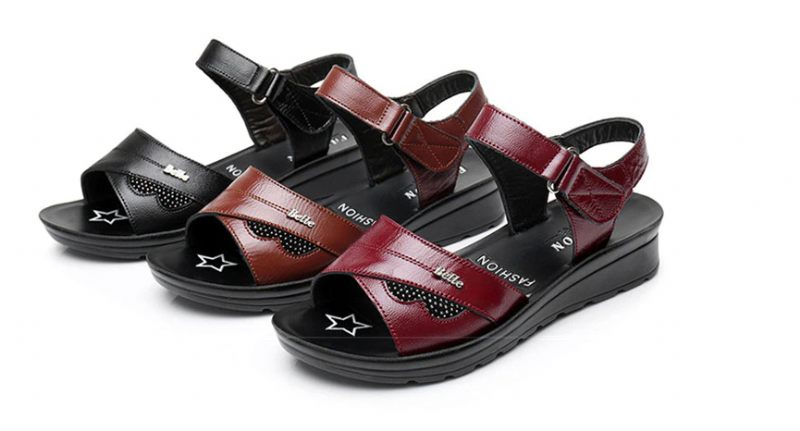 Barbara Bekväm Lädersandal För Kvinnor - Röd