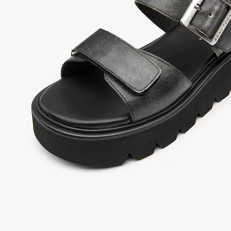Berta Dam Läder Flats Sandaler - Svart