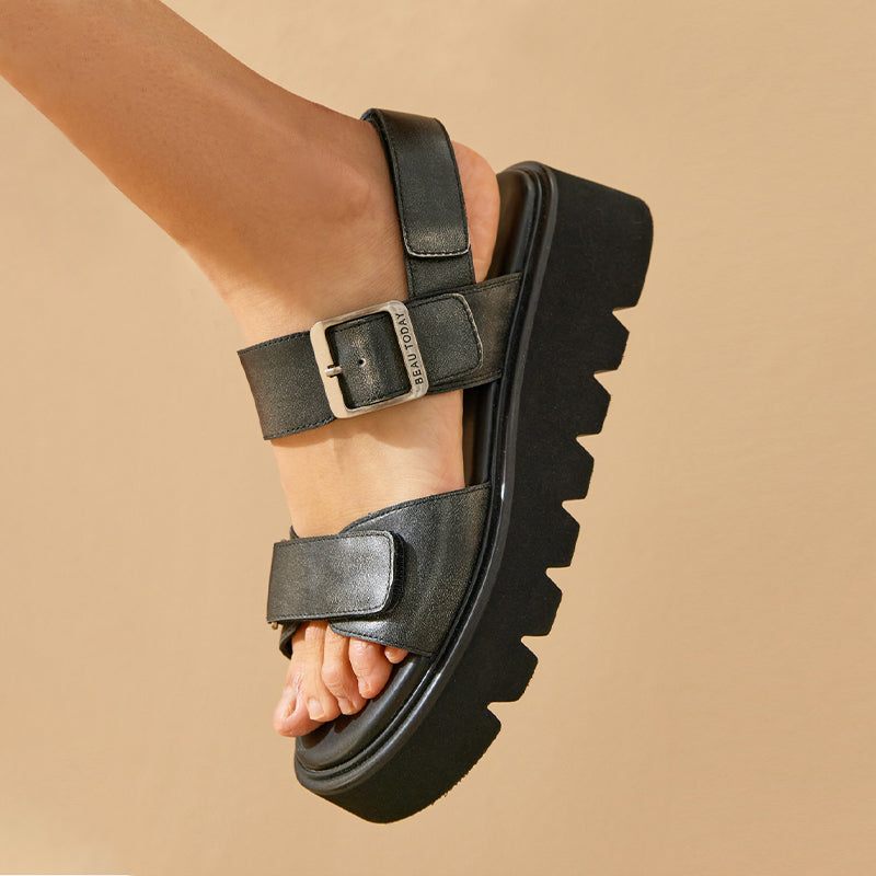 Berta Dam Läder Flats Sandaler - Svart