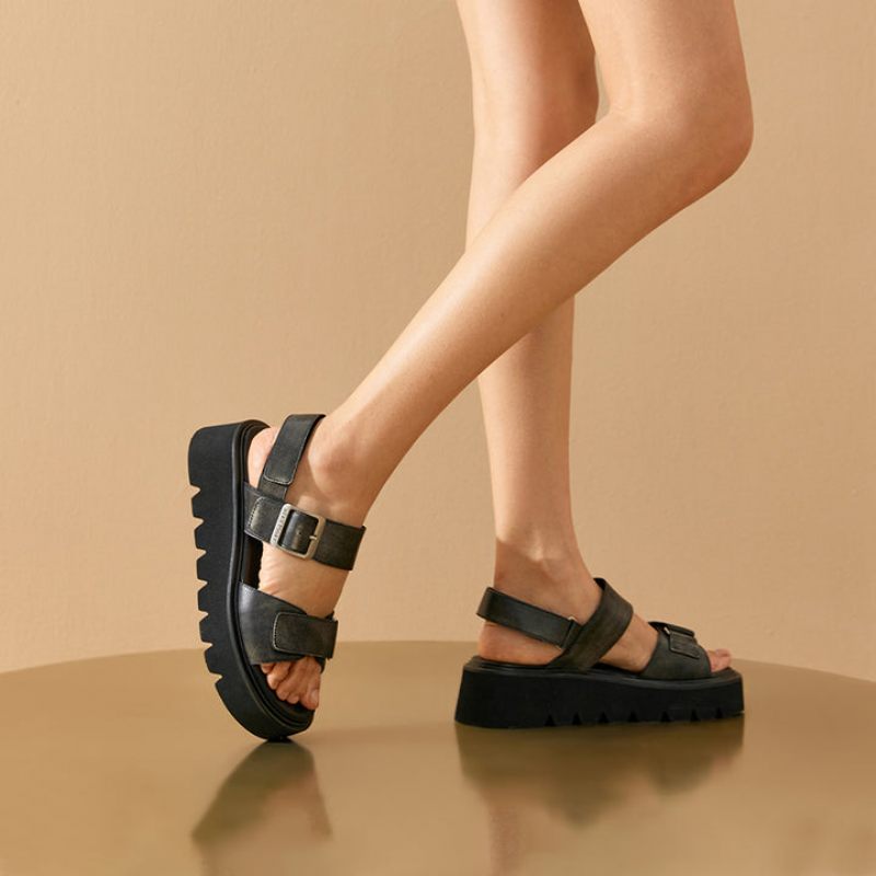 Berta Dam Läder Flats Sandaler - Svart