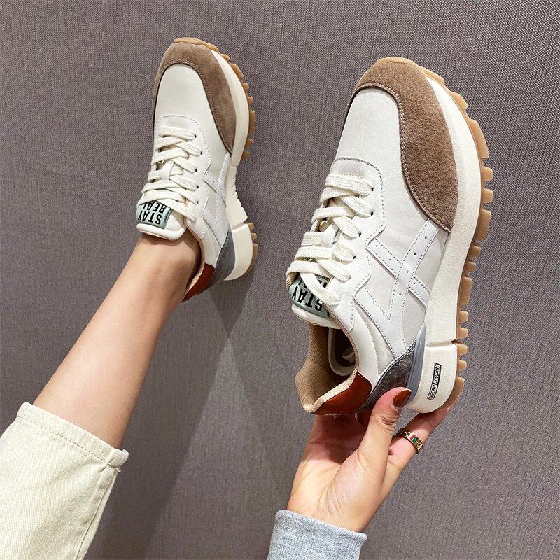 Bianco Casual Sneaker I Läder För Kvinnor - Aprikos