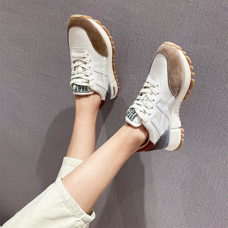 Bianco Casual Sneaker I Läder För Kvinnor - Aprikos