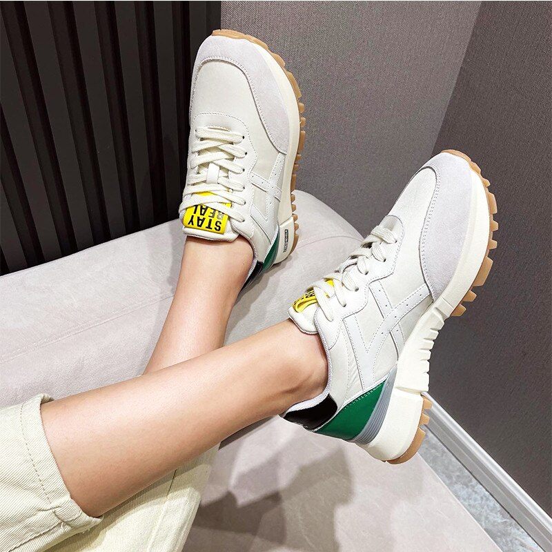 Bianco Casual Sneaker I Läder För Kvinnor - Aprikos