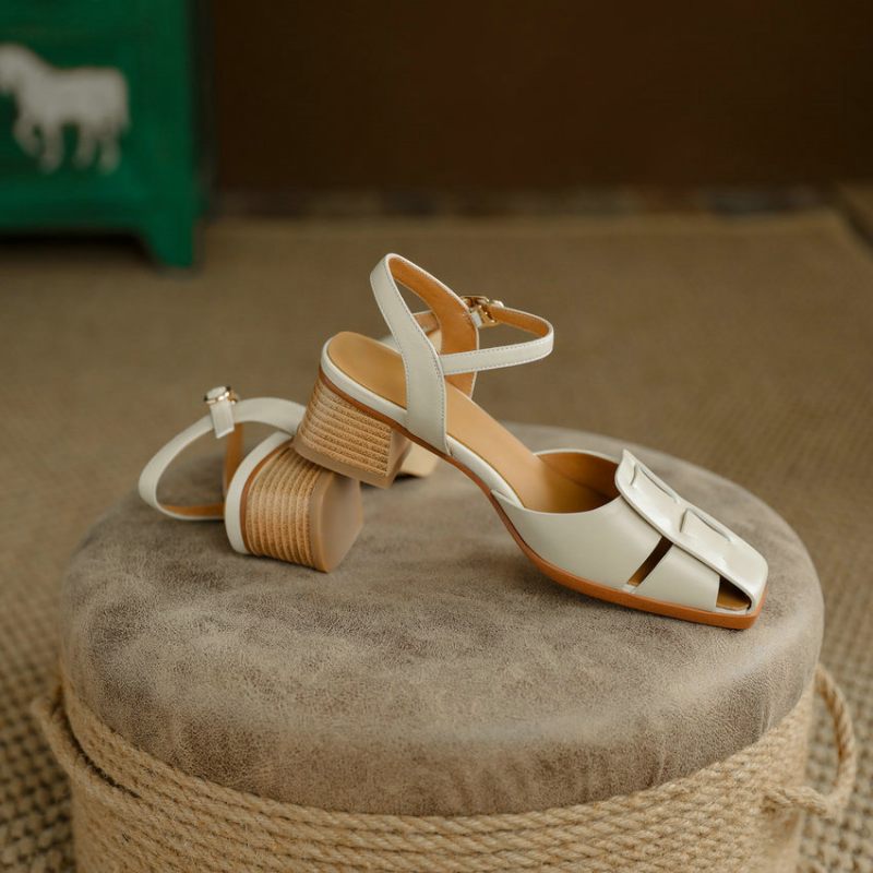 Bilma Casual Sandal I Äkta Läder För Kvinnor - Beige