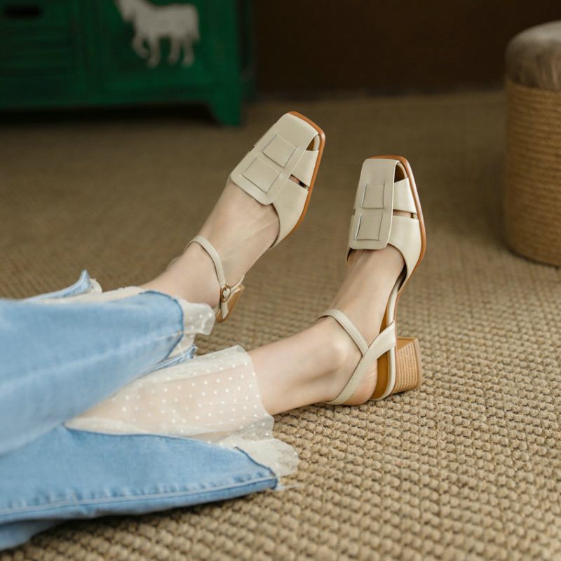 Bilma Casual Sandal I Äkta Läder För Kvinnor - Beige
