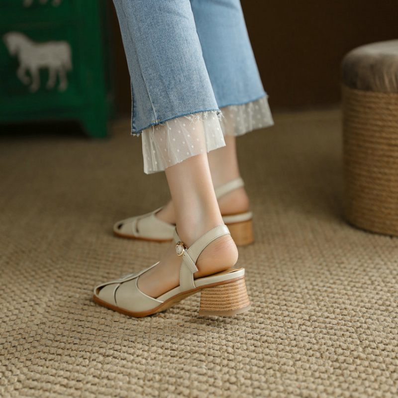 Bilma Casual Sandal I Äkta Läder För Kvinnor - Beige