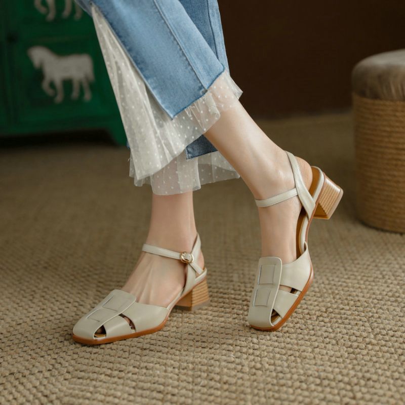 Bilma Casual Sandal I Äkta Läder För Kvinnor - Beige