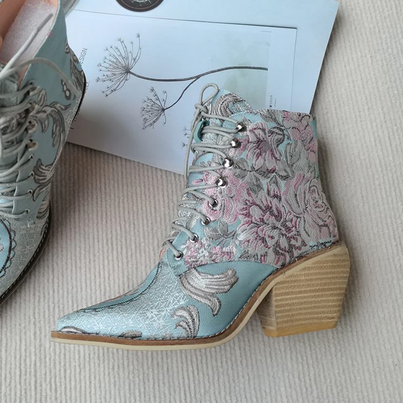 Briana Stövlar Med Broderade Blommor För Kvinnor - Blå