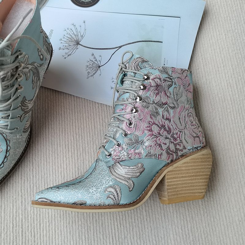 Briana Stövlar Med Broderade Blommor För Kvinnor - Blå