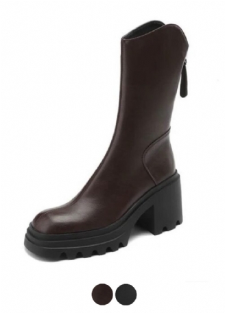 Bruna Mid Calf Boots För Kvinnor