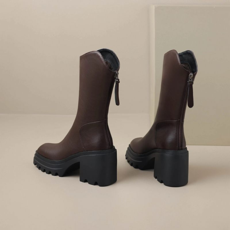 Bruna Mid Calf Boots För Kvinnor - Brun