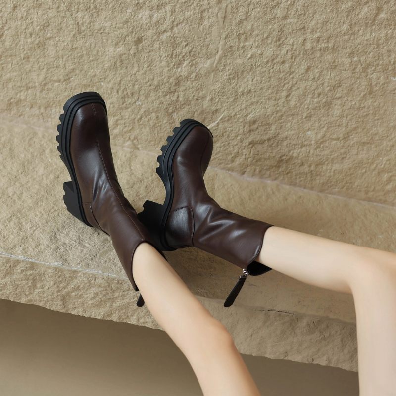 Bruna Mid Calf Boots För Kvinnor - Brun