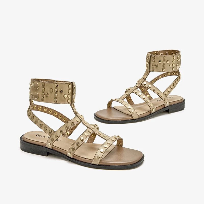 Bryony Läder Gladiator Platt Sandal För Kvinnor - Svart