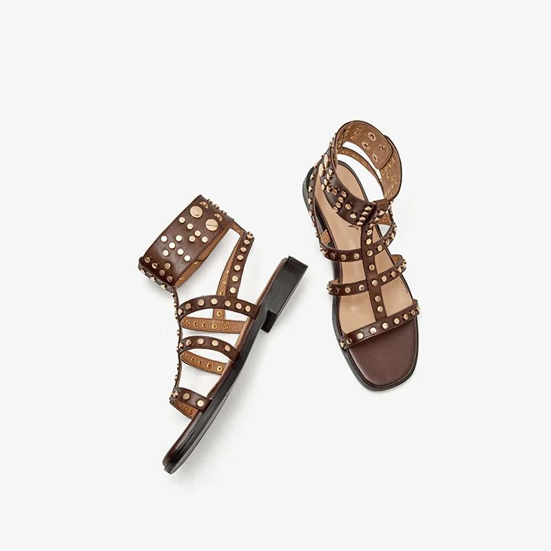 Bryony Läder Gladiator Platt Sandal För Kvinnor - Svart