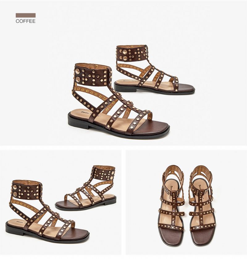 Bryony Läder Gladiator Platt Sandal För Kvinnor - Svart