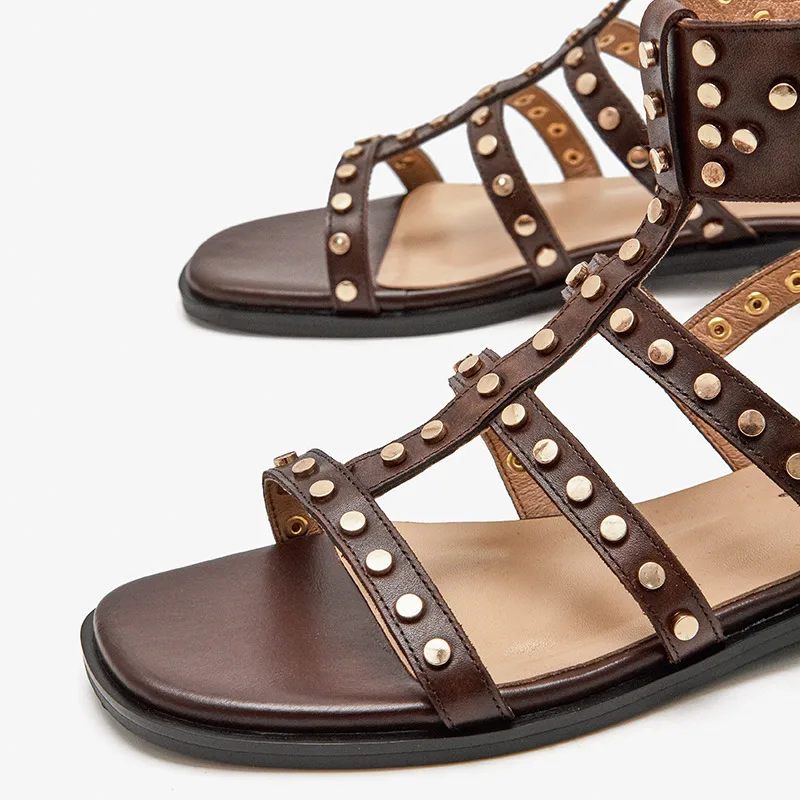 Bryony Läder Gladiator Platt Sandal För Kvinnor - Svart